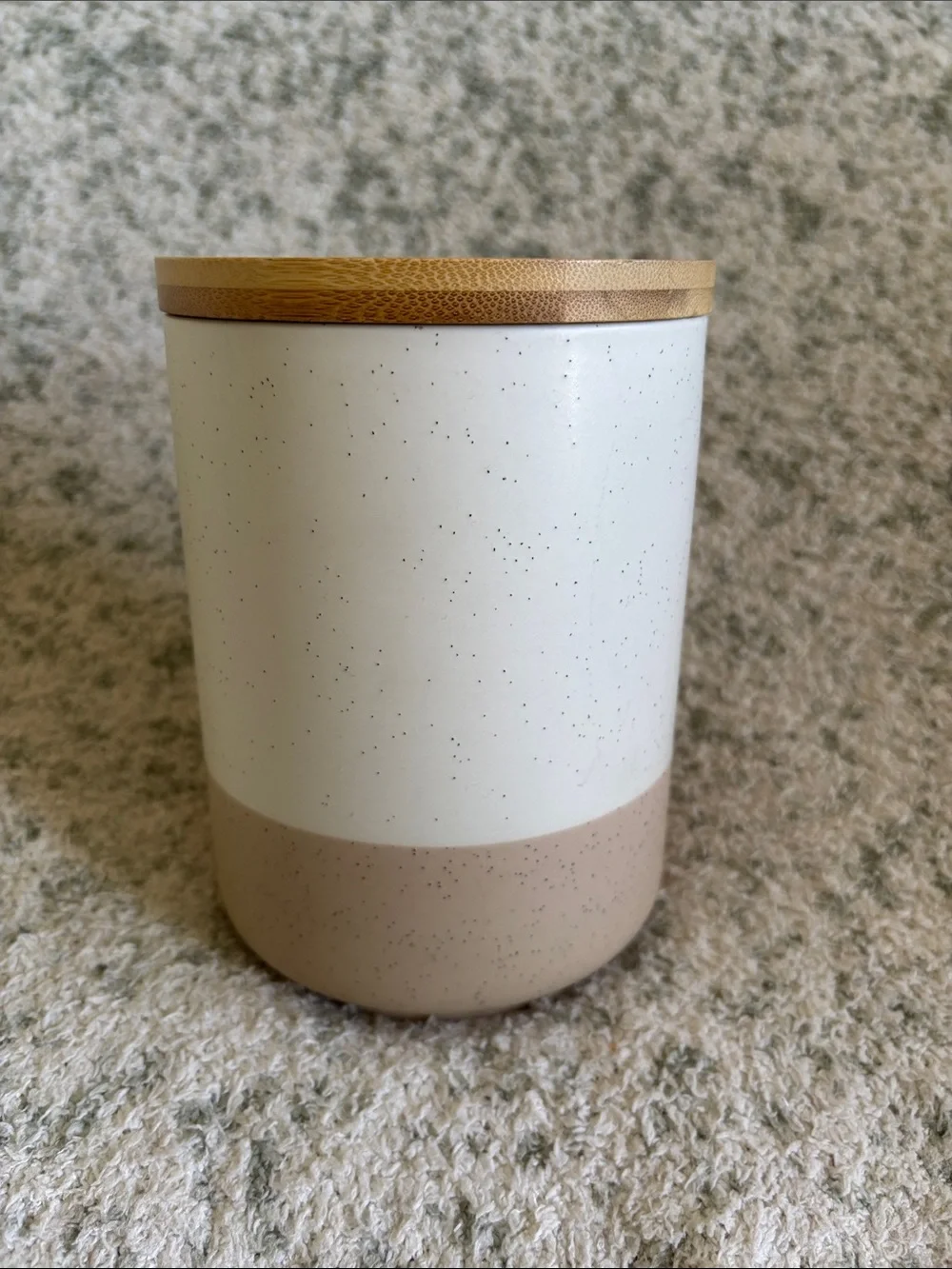 Vancasso Stoneware Speckled Ceramic Canister with Bamboo Lid NWT 6.5x4.5”